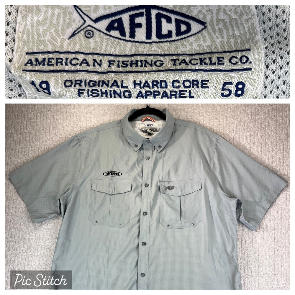 AFTCO FIsh/Tackle sportsman shirt Men's XL Short Sleeve Gray Winn Logo Quick Dry